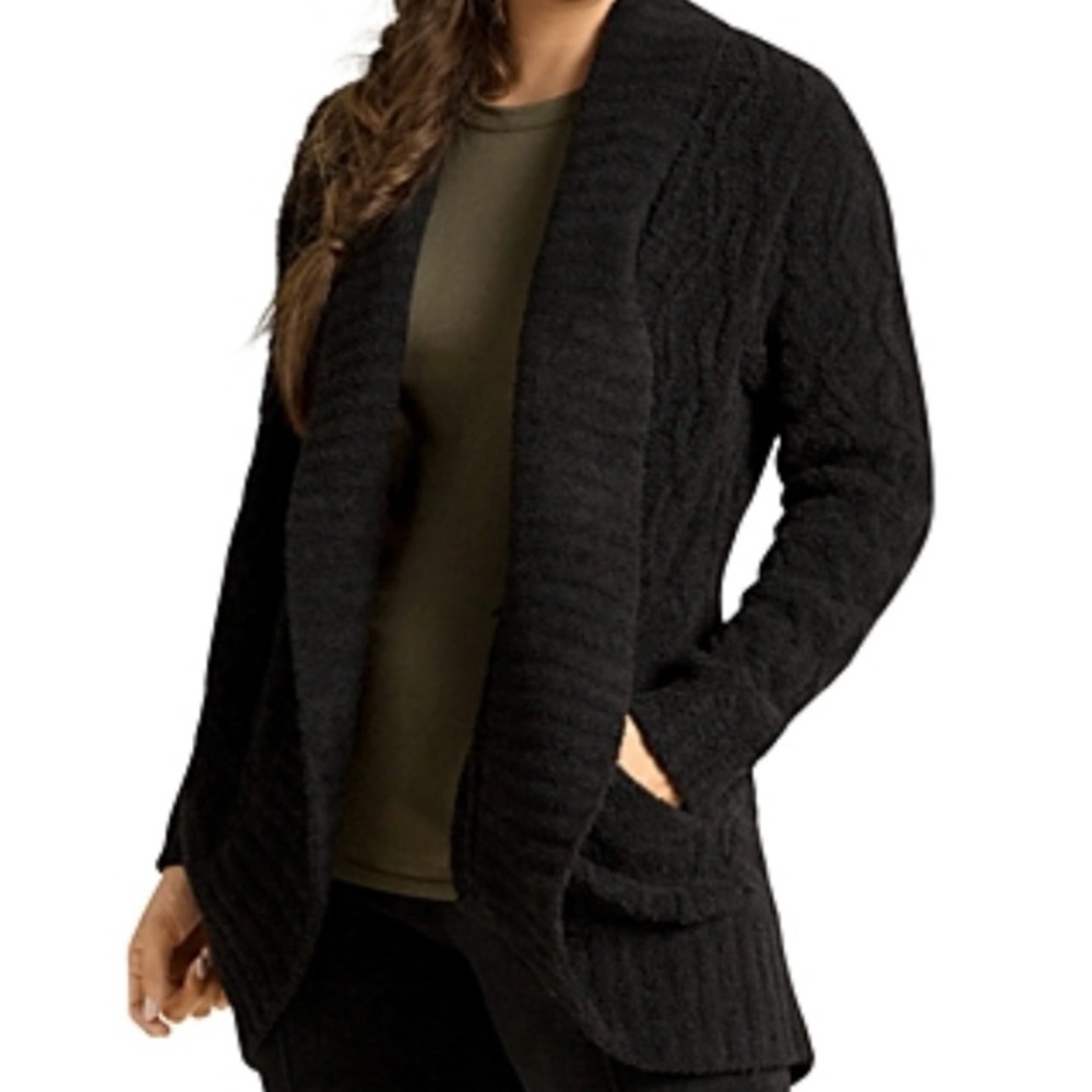 Barefoot Dreams Cozy Black Cable Shawl Sweater